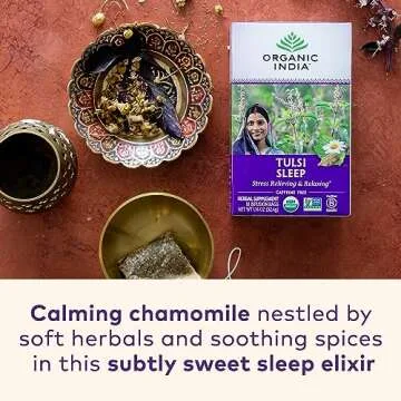 ORGANIC INDIA Tulsi Sleep Herbal Tea - Holy Basil, Ashwagandha, Chamomile, Night Time Tea for Bedtim...
