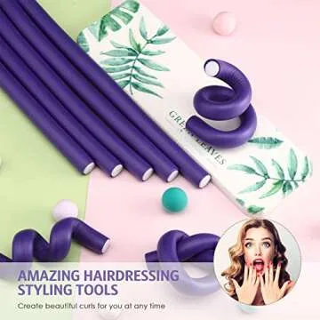 Syhood 30 Pcs Flexible Curling Rods 9.45 Twist Foam Rollers Soft Foam No Heat Hair Rods Rollers and 1 Steel Pintail Comb Rat Tail Comb for Women Long Short Hair(Purple,9.45 x 0.55 Inch)