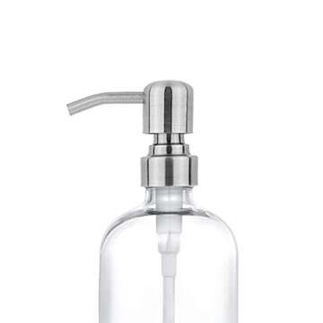 2 Pack Thick Clear Glass Pint Jar Soap Dispenser with Silver Stainless Steel Pump, 16ounce Clear Bos...