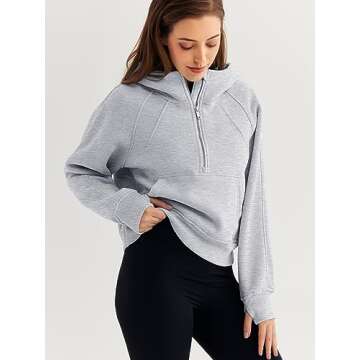 WYNNQUE Womens Hoodies Oversized Sweatshirts Half Quarter Zip Pullover Cropped Long Sleeve Fall Outfits Fashion Clothes Grey XL