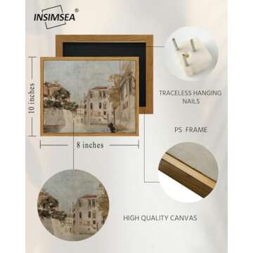 InSimSea Framed Wall Art for Living Room Classical Cityscape Vintage Fall Wall Decoration View of Venice Fall Canvas Print Bathroom Pictures Farmhouse Autumn Wall Decor Office Home Rustic Decor 8x10in