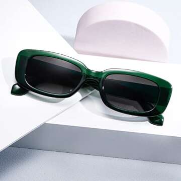 kimorn Rectangle Sunglasses for Women Men Trendy Retro Fashion Sun Glasses 90’s Vintage Square Frame K1200 (Green Frame Gradient Grey Lens, 65)