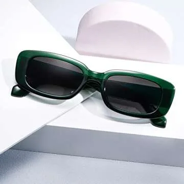 kimorn Rectangle Sunglasses for Women Men Trendy Retro Fashion Sun Glasses 90’s Vintage Square Frame K1200 (Green Frame Gradient Grey Lens, 65)