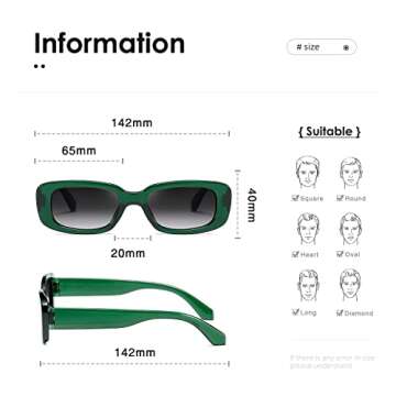 kimorn Rectangle Sunglasses for Women Men Trendy Retro Fashion Sun Glasses 90’s Vintage Square Frame K1200 (Green Frame Gradient Grey Lens, 65)