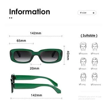kimorn Rectangle Sunglasses for Women Men Trendy Retro Fashion Sun Glasses 90’s Vintage Square Frame K1200 (Green Frame Gradient Grey Lens, 65)