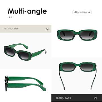 kimorn Rectangle Sunglasses for Women Men Trendy Retro Fashion Sun Glasses 90’s Vintage Square Frame K1200 (Green Frame Gradient Grey Lens, 65)