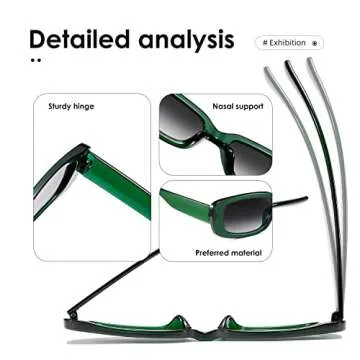 kimorn Rectangle Sunglasses for Women Men Trendy Retro Fashion Sun Glasses 90’s Vintage Square Frame K1200 (Green Frame Gradient Grey Lens, 65)