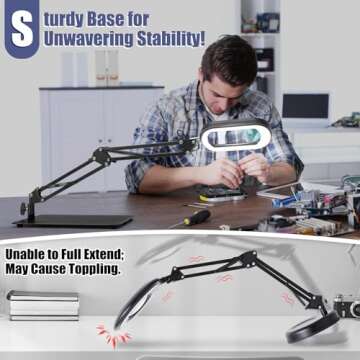 10X Square Magnifying Glass with Light and Stand, Real Glass LED Lighted Magnifier, 5 Color Modes Stepless Dimmable, Hands-Free Mag Desk Lamp with Clamp for Reading Craft Hobby Close Work