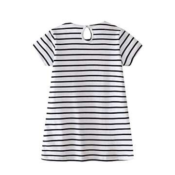 HILEELANG Little Girls Cotton Dress Short Sleeves Casual Summer Striped Printed Shirt,2T/(2-3T)95cm,1#whiterainbow
