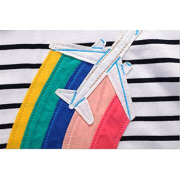 HILEELANG Little Girls Cotton Dress Short Sleeves Casual Summer Striped Printed Shirt,2T/(2-3T)95cm,1#whiterainbow