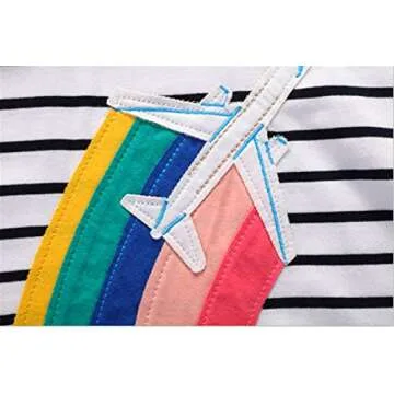 HILEELANG Little Girls Cotton Dress Short Sleeves Casual Summer Striped Printed Shirt,2T/(2-3T)95cm,1#whiterainbow