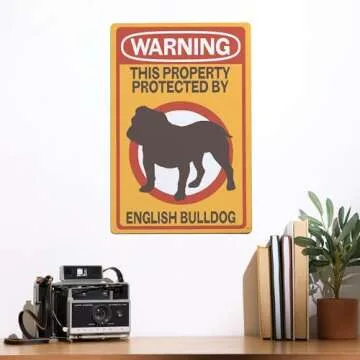 Lantern Press 12x18 Inch Metal Sign - Warning, English Bulldog