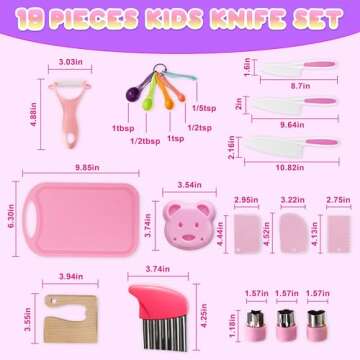 Carolart 19 Pieces Kitchen Tools-Kids Cooking Sets Real-Toddler Knife Set for Real Cooking, Montessori Toys for 3+,Toddler Utensils with Safe Knives Crinkle Cutter Cutting Board