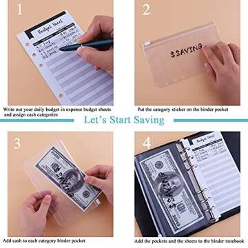 Antner Budget Binder with Zipper Envelopes, Money Saving Binder with Expense Sheets for Budgeting, Money Organizer Planner for Cash, A6 Budget Book with Cash Envelopes for Savings Binder, Black
