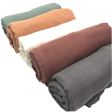 HGHG 5 pcs Soft Organic Cotton Muslin Swaddle Blankets Premium Receiving Blanket for Boys & Girls 47" x 47" Solid Color (New Surprise)