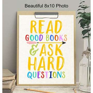 Kids Reading and Learning Wall Art Posters Print Set, Unique Motivational Decor for Kids Bedroom, Toddler and Child Room, Home School Classroom, Library - Gift for Teachers, Moms, Dads, 8x10 Photos