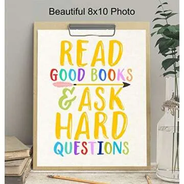 Kids Reading and Learning Wall Art Posters Print Set, Unique Motivational Decor for Kids Bedroom, Toddler and Child Room, Home School Classroom, Library - Gift for Teachers, Moms, Dads, 8x10 Photos
