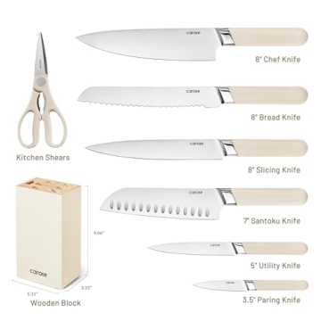 CAROTE 8PCS Kitchen Knife Block Set with Razor-Sharp Blades