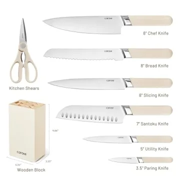 CAROTE 8PCS Kitchen Knife Block Set with Razor-Sharp Blades