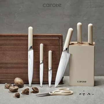 CAROTE 8PCS Kitchen Knife Block Set with Razor-Sharp Blades