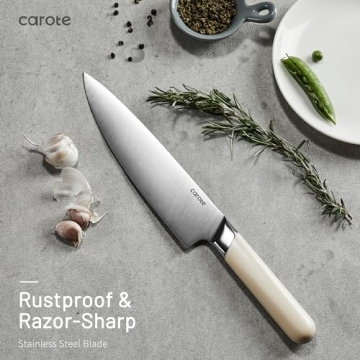 CAROTE 8PCS Kitchen Knife Block Set with Razor-Sharp Blades