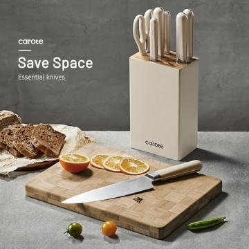 CAROTE 8PCS Kitchen Knife Block Set with Razor-Sharp Blades
