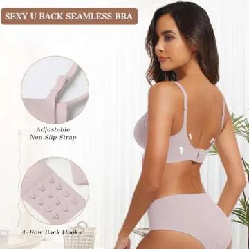 OEAK Womens Seamless Bra Push Up V Neck Bralettes Adjustable Wireless Padded Comfort Bras Adjustable Basic Everyday Bras Pink S