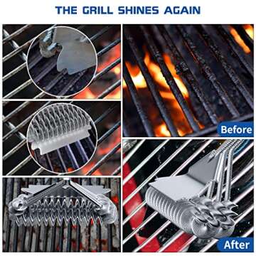 Grill Brush and Scraper Bristle Free, Grill Brush for Outdoor Grill, 17" Stainless Steel BBQ Brush for Grill Cleaning, Grill Accessories Gifts for Men, Hooks Included