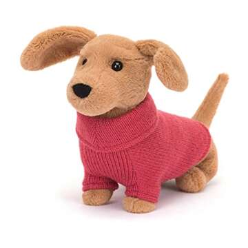 Jellycat Pink Sweater Sausage Dog Stuffed Animal, 9.5 inches - Dogs & Puppies Plush Toy - Classic Children's Gift