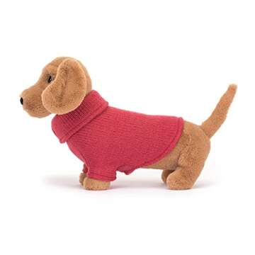 Jellycat Pink Sweater Sausage Dog Stuffed Animal, 9.5 inches - Dogs & Puppies Plush Toy - Classic Children's Gift
