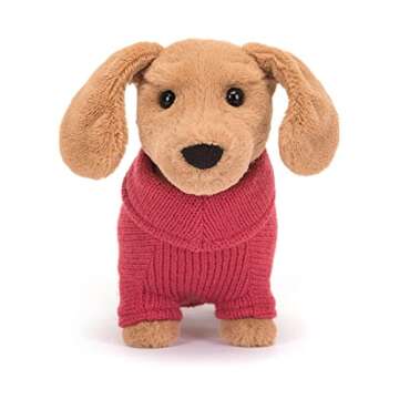Jellycat Pink Sweater Sausage Dog Stuffed Animal, 9.5 inches - Dogs & Puppies Plush Toy - Classic Children's Gift