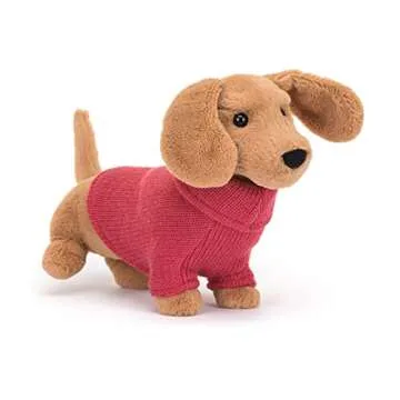 Jellycat Pink Sweater Sausage Dog Stuffed Animal, 9.5 inches - Dogs & Puppies Plush Toy - Classic Children's Gift