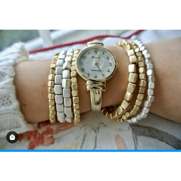 Rosemarie Collections Women's Two Tone Chunky Nugget Stacking Statement Stretch Bracelet Set of 7 (Matte Two Toned Gold Silver)