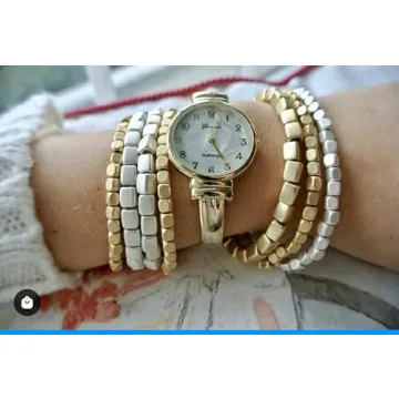 Rosemarie Collections Women's Two Tone Chunky Nugget Stacking Statement Stretch Bracelet Set of 7 (Matte Two Toned Gold Silver)