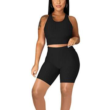 Mrskoala Women 2 Piece Outfits Jogging Yoga Biker Shorts Workout Sets Cute Sexy Loungewear Sweatsuits Track Suits Black XL