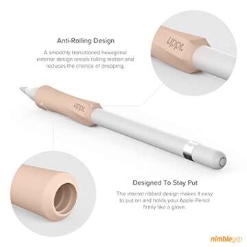 UPPERCASE Designs NimbleGrip Premium Silicone Ergonomic Comfort Grip Holder, Dual Sided Design, Compatible with Apple Pencil Pro, USB-C, 2nd Generation, 1st Generation (1 Pack, Beige)