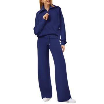 XIEERDUO Beach Outfits For Women Winter 2 Piece Lounge Sets 2024 Oversized Sweatsuit Tracksuit Navy ...