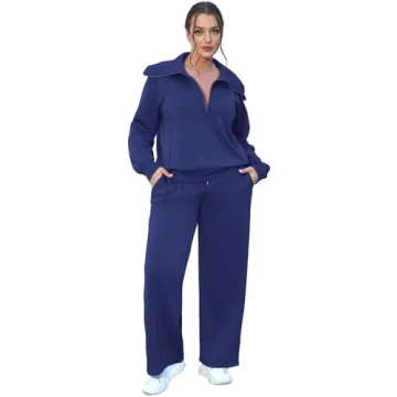 XIEERDUO Beach Outfits For Women Winter 2 Piece Lounge Sets 2024 Oversized Sweatsuit Tracksuit Navy Blue L