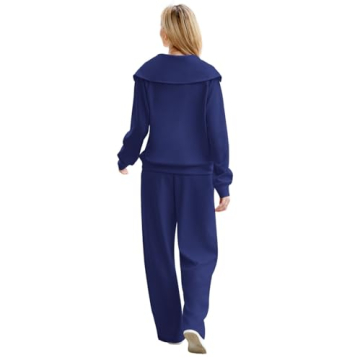 XIEERDUO Beach Outfits For Women Winter 2 Piece Lounge Sets 2024 Oversized Sweatsuit Tracksuit Navy Blue L