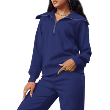 XIEERDUO Beach Outfits For Women Winter 2 Piece Lounge Sets 2024 Oversized Sweatsuit Tracksuit Navy Blue L