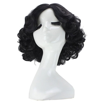 Anogol Short Black Curly Wig with Cap for Women - Perfect for Cosplay and Halloween