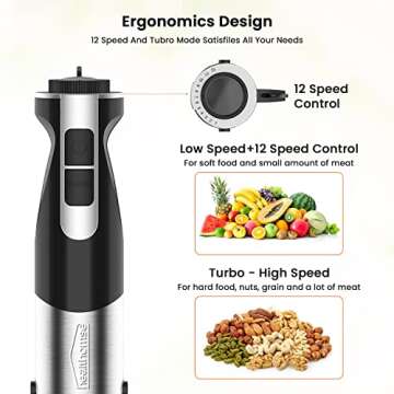 Healthomse 5-In-1 Immersion Blender for Smoothies & Soups