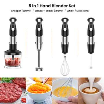 Healthomse 5-In-1 Immersion Blender for Smoothies & Soups