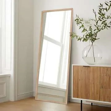TheiaMo 65"×22" Wooden Full Length Mirror, Floor Mirror with Standing Holder Leaning/Hanging Mirror Wood Frame Large Wall-Mounted Mirror for Bedroom/Living Room, Solid Wood