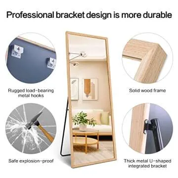 TheiaMo 65"×22" Wooden Full Length Mirror, Floor Mirror with Standing Holder Leaning/Hanging Mirror Wood Frame Large Wall-Mounted Mirror for Bedroom/Living Room, Solid Wood