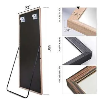 TheiaMo 65"×22" Wooden Full Length Mirror, Floor Mirror with Standing Holder Leaning/Hanging Mirror Wood Frame Large Wall-Mounted Mirror for Bedroom/Living Room, Solid Wood