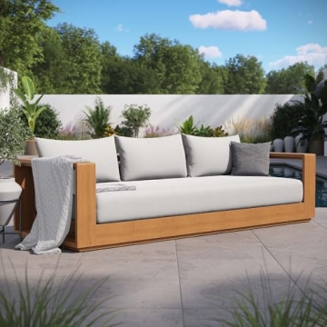 Modway Tahoe Acacia Wood Outdoor Patio Sofa with Weather-Resistant Cushions