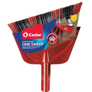 O-Cedar One Sweep Broom with Step-On Dustpan | Remove 99% with One Sweep | Lightweight Quiet Cleanin...
