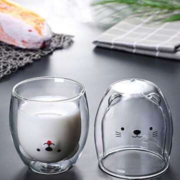 MOOVGTP 4Pcs Cute Coffee Mugs, Bear Duck Cat Tea Cup Double Wall Glass Mugs Milk Cup for Office and Personal Birthday 4 Count Pack of 1 201211ZY074444 8997 1506569821