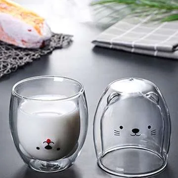 MOOVGTP 4Pcs Cute Coffee Mugs, Bear Duck Cat Tea Cup Double Wall Glass Mugs Milk Cup for Office and Personal Birthday 4 Count Pack of 1 201211ZY074444 8997 1506569821